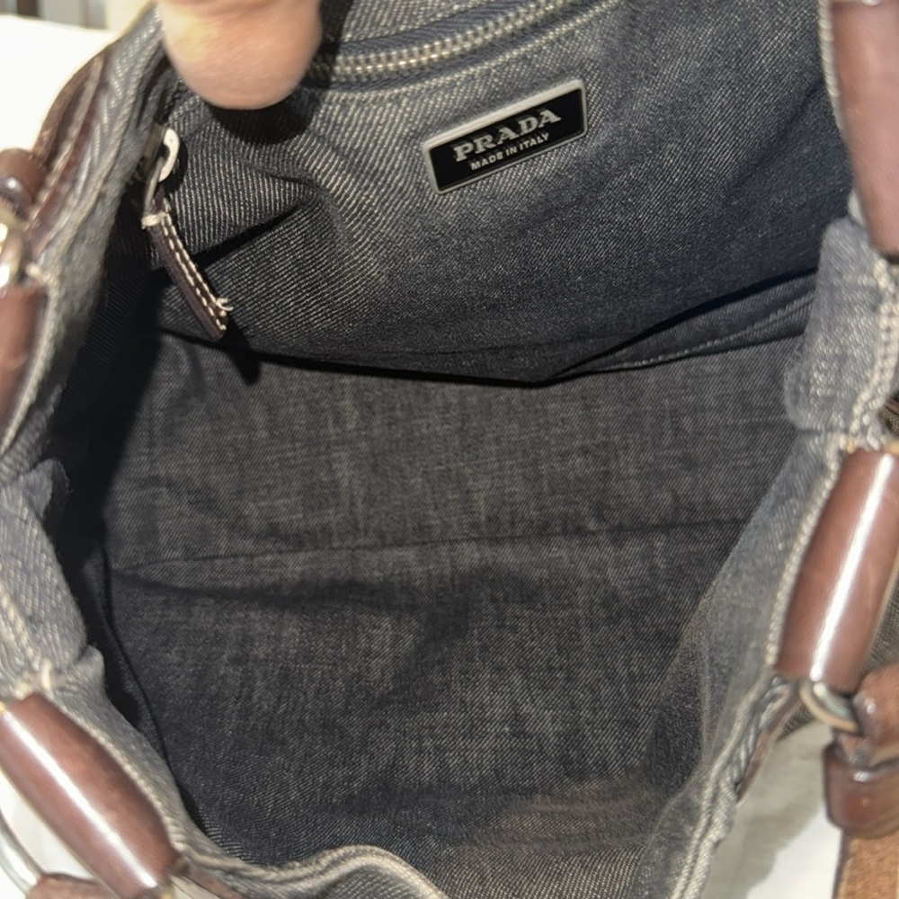 Authentic Prada Dark Denim and Brown Hobo Shoulder Bag - Picture 10 of 16